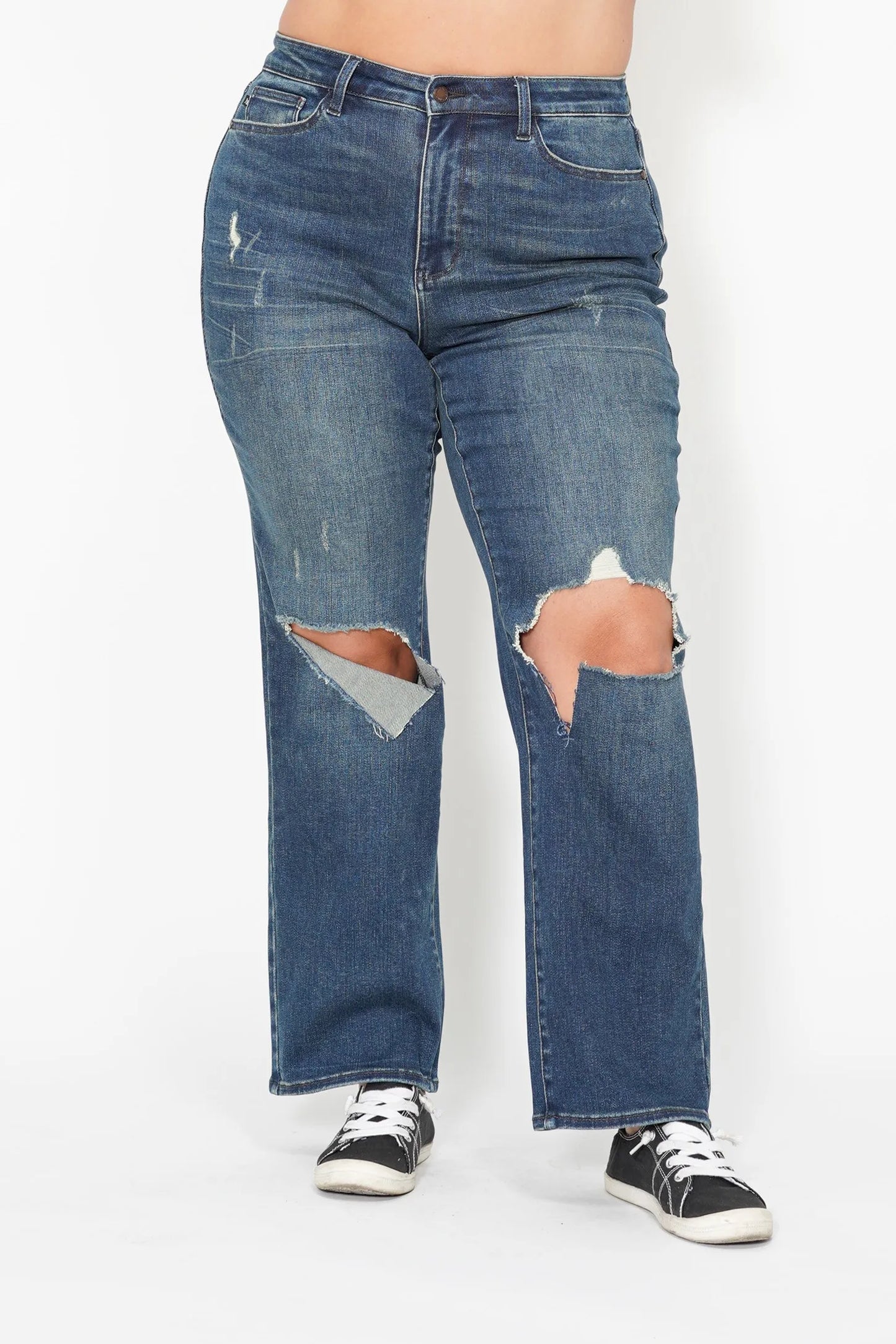 Judy Blue Full Size Hw Ripped Knee Dad Jeans Plus Size - Premium Women / Jeans & Denim from Trendsi - Just $67.99! Shop now at Handbags Specialist Headquarter