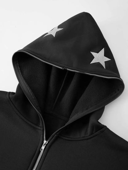 Men's Star Embroidery Zip Up Hoodie - Premium Men's Sweatshirts from Trendsi - Just $43.58! Shop now at Handbags Specialist Headquarter