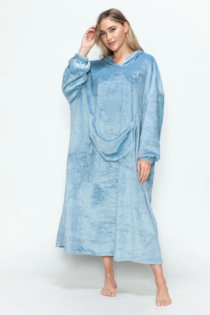 Double Take Full Size Pocketed Hooded Midi Lounge Dress - Premium Sleepwear from Trendsi - Just $44.66! Shop now at Handbags Specialist Headquarter