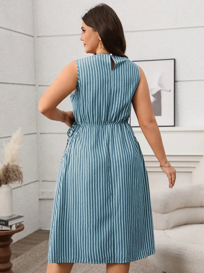Plus Size Striped Round Neck Sleeveless Dress - Premium Dresses from Trendsi - Just $40.99! Shop now at Handbags Specialist Headquarter