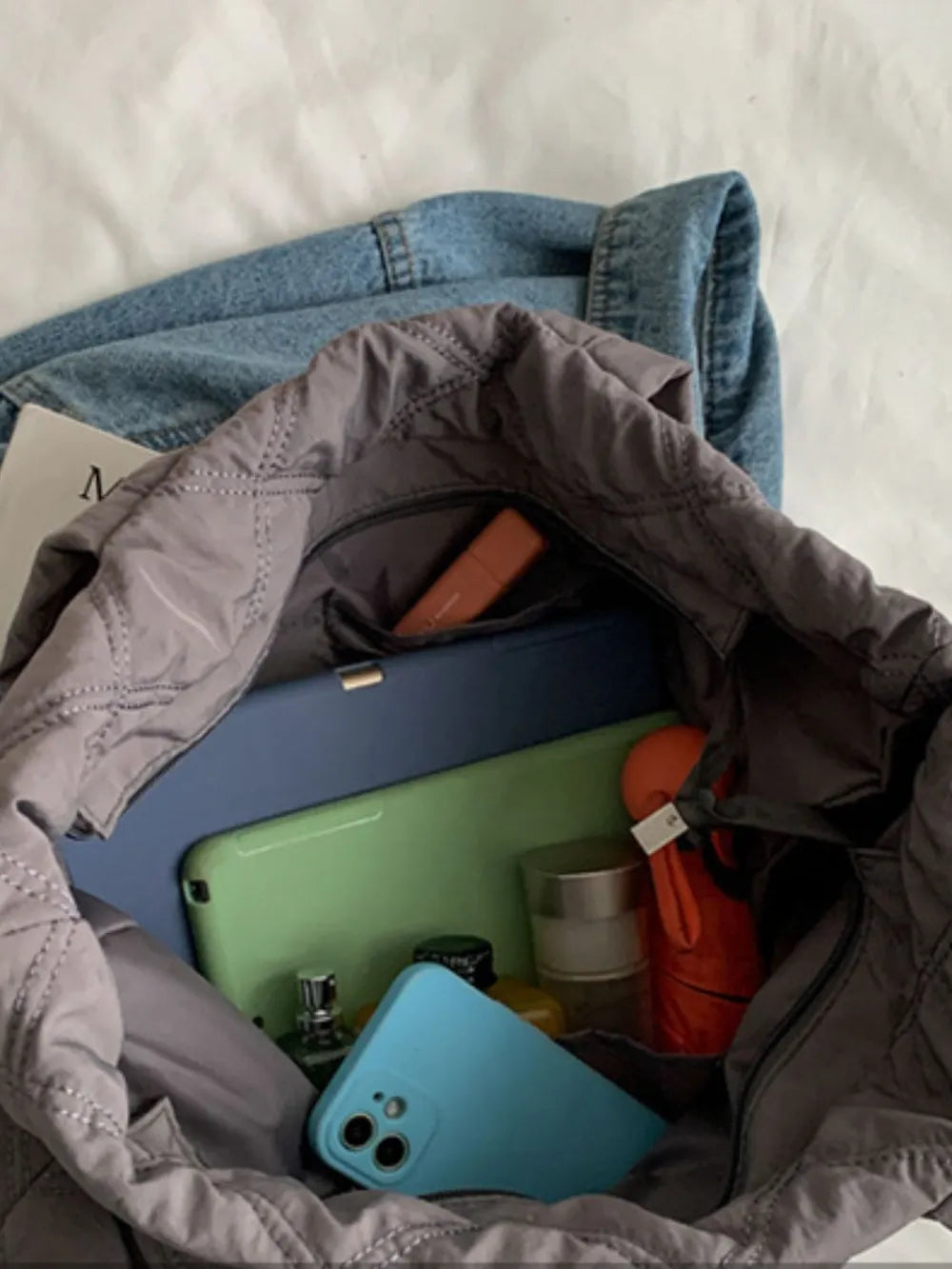 Quilted Nylon Large Tote Bag - Premium Tote Bag from Trendsi - Just $39.99! Shop now at Handbags Specialist Headquarter