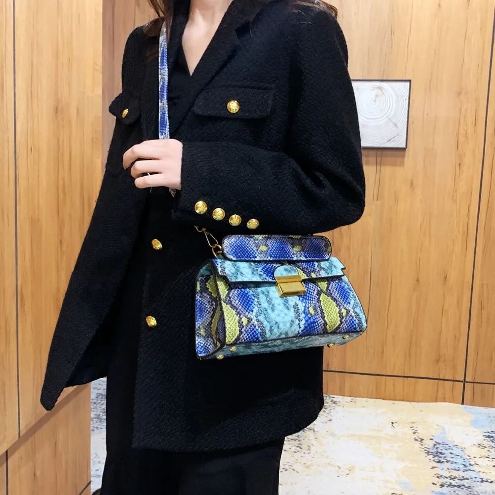 PU Leather Snakeskin Print Crossbody Bag - Premium Crossbody Bag from Trendsi - Just $35.99! Shop now at Handbags Specialist Headquarter