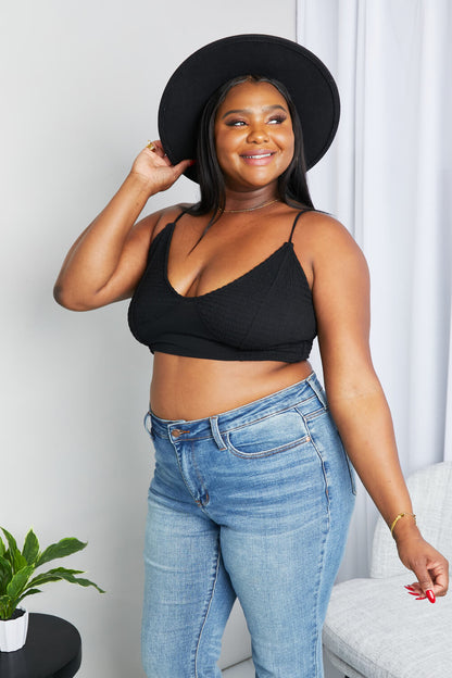 Zenana Full Size Textured Spaghetti Strap Bralette in Black - Premium Tops from Trendsi - Just $17! Shop now at Handbags Specialist Headquarter