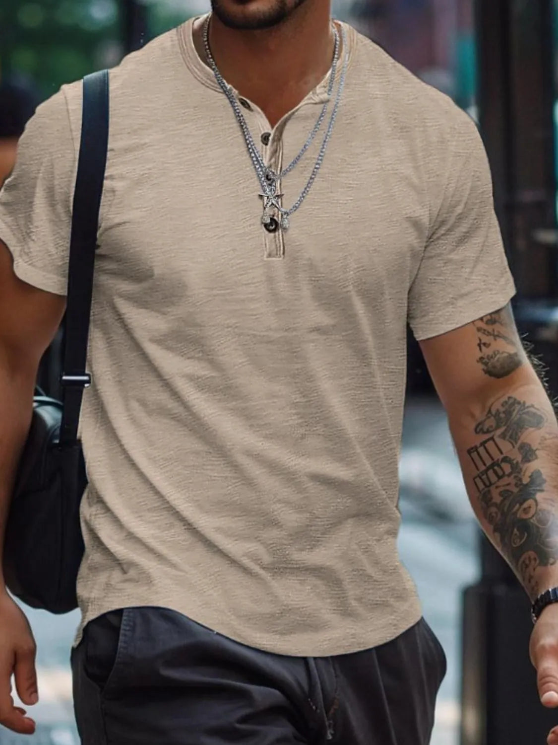 Men's Full Size Button Henley Collar Polo Shirt Plus Size - Premium Men's Polo shirt from Trendsi - Just $23.20! Shop now at Handbags Specialist Headquarter