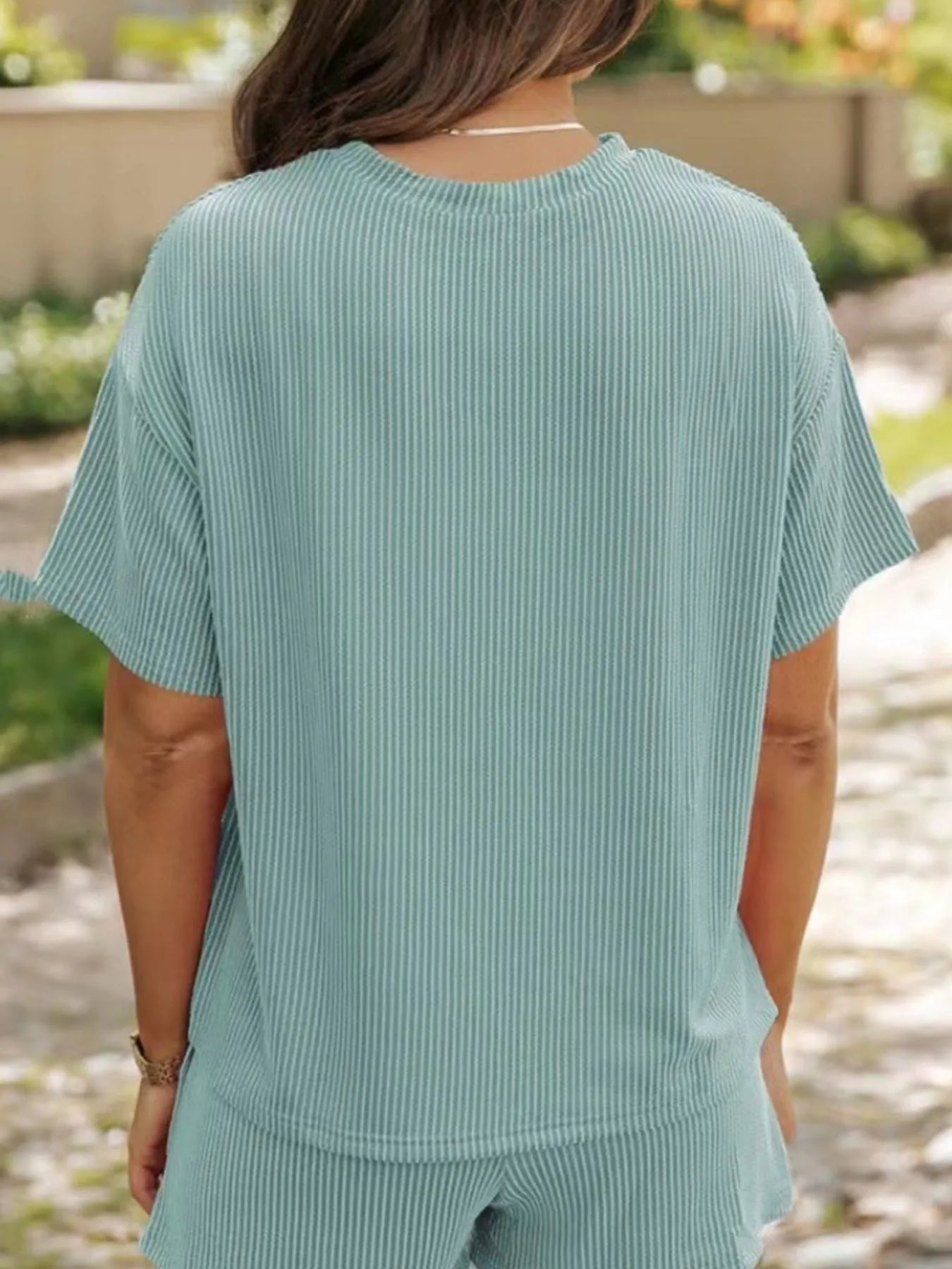 Full Size Ribbed Short Sleeve Top and Shorts Two-Piece Set Plus Size - Premium Sleepwear from Trendsi - Just $34.99! Shop now at Handbags Specialist Headquarter