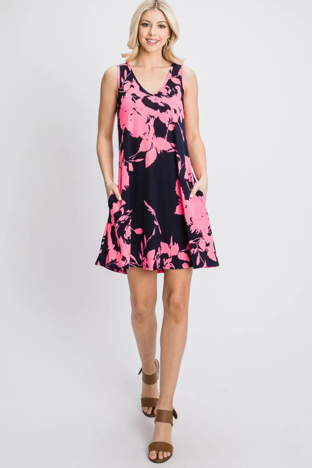 Heimish Full Size Floral V-Neck Tank Dress with Pockets - Premium Dresses from Trendsi - Just $35.99! Shop now at Handbags Specialist Headquarter