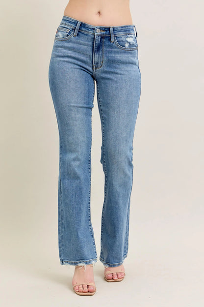 Judy Blue Full Size Mid Rise Wash Destroy Hem Bootcut Jeans Plus Size - Premium Women / Jeans & Denim from Trendsi - Just $66.99! Shop now at Handbags Specialist Headquarter