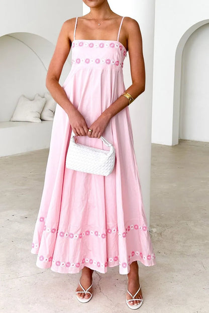 Floral Embroidered Spaghetti Strap Maxi Dress - Premium Maxi Dress from Trendsi - Just $47.99! Shop now at Handbags Specialist Headquarter