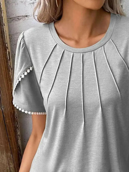 Full Size Round Neck Petal Sleeve Blouse Plus Size.