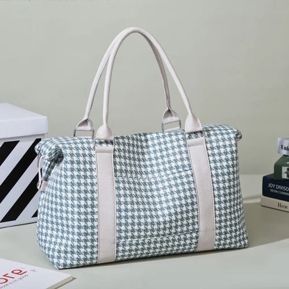 Houndstooth Canvas Travel Bag - Premium travel-bag from Trendsi - Just $44.99! Shop now at Handbags Specialist Headquarter