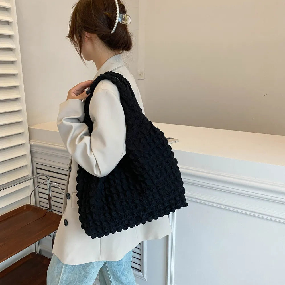 Ruched Polyester Large Handbag - Premium Tote Bag from Trendsi - Just $39.99! Shop now at Handbags Specialist Headquarter