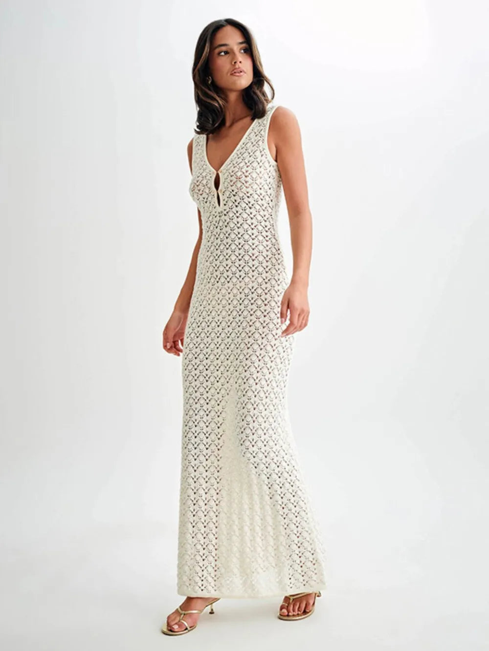 Openwork Sleeveless Maxi Dress - Premium Maxi Dress from Trendsi - Just $29.99! Shop now at Handbags Specialist Headquarter