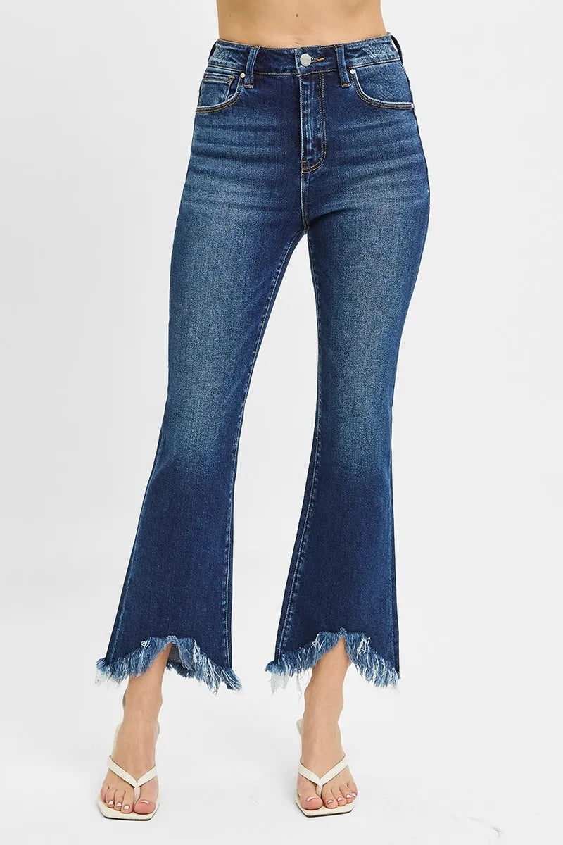 RISEN Full Size High Rise Crop Bootcut Fray Hem Jeans Plus Size - Premium Women / Jeans & Denim from Trendsi - Just $57.99! Shop now at Handbags Specialist Headquarter