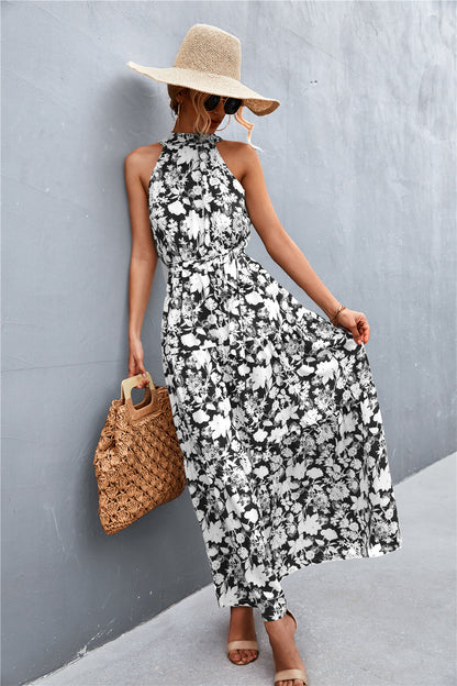 Printed Sleeveless Tie Waist Maxi Dress - Premium Maxi Dress from Trendsi - Just $36.99! Shop now at Handbags Specialist Headquarter