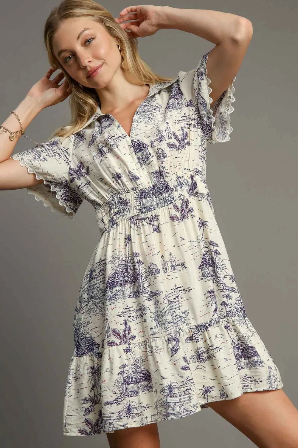 Umgee Full Size Landscape Print Collared Mini Dress Plus Size - Premium Dresses from Trendsi - Just $53.99! Shop now at Handbags Specialist Headquarter