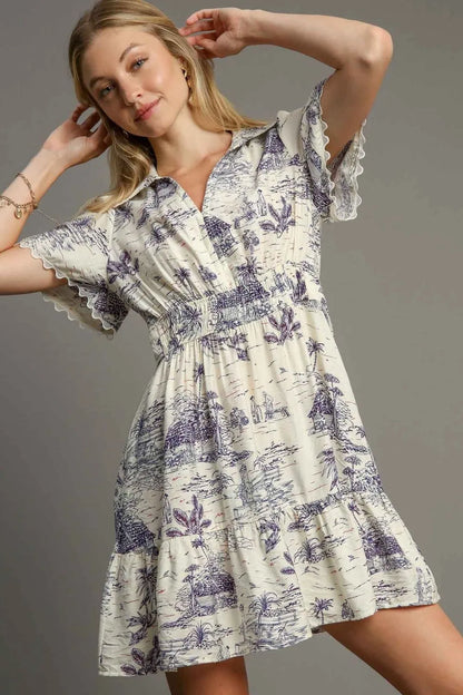 Umgee Full Size Landscape Print Collared Mini Dress Plus Size - Premium Dresses from Trendsi - Just $53.99! Shop now at Handbags Specialist Headquarter