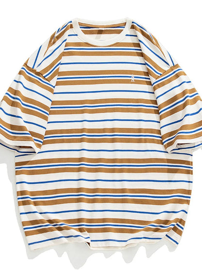 Men's Plus Size Basic style Round Neck Striped T-Shirt - Premium Men's T-Shirt from Trendsi - Just $33.99! Shop now at Handbags Specialist Headquarter