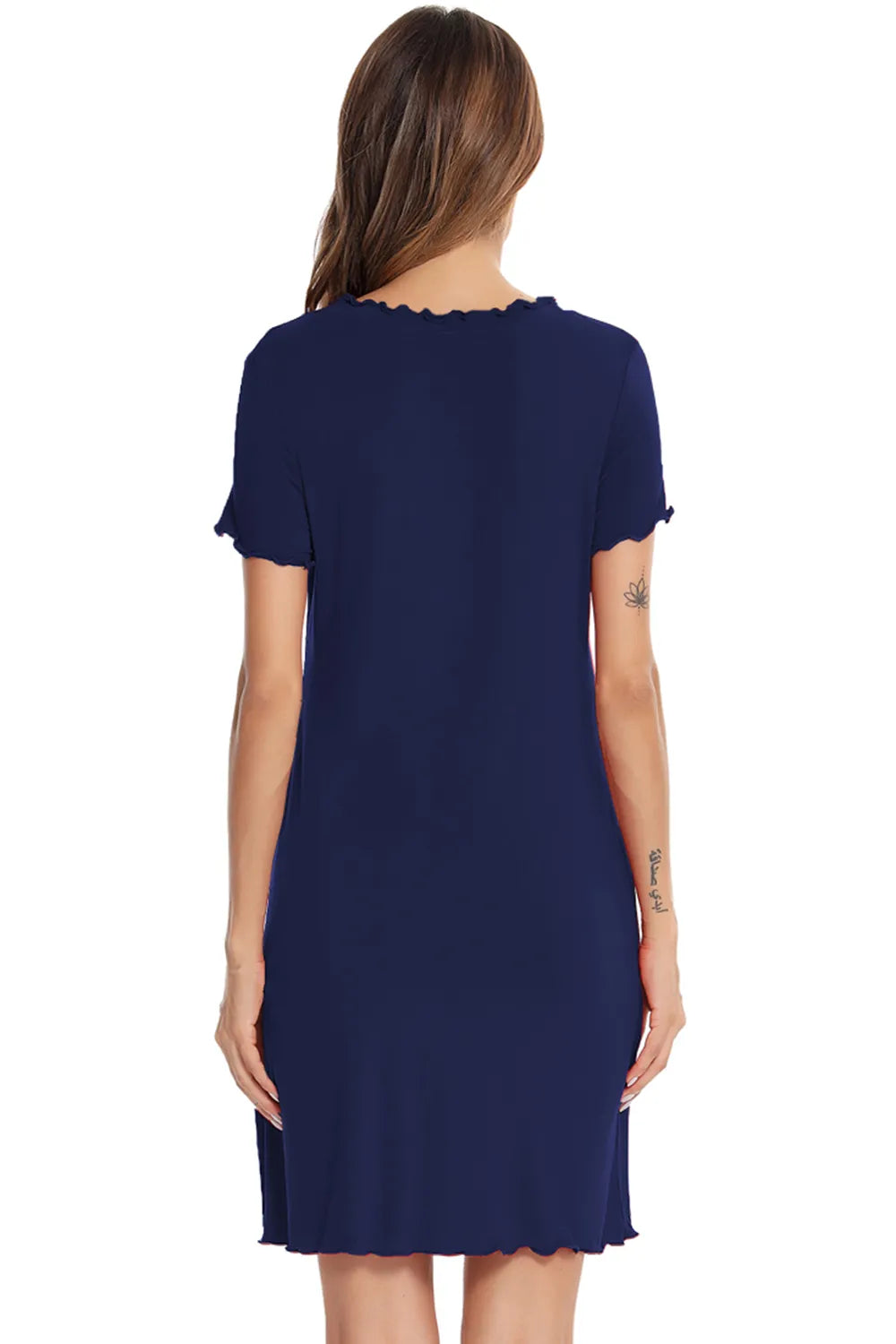 Round Neck Short Sleeve Lounge Dress - Premium Sleepwear from Trendsi - Just $28.99! Shop now at Handbags Specialist Headquarter