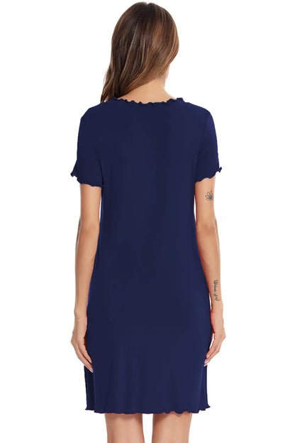 Round Neck Short Sleeve Lounge Dress - Premium Sleepwear from Trendsi - Just $28.99! Shop now at Handbags Specialist Headquarter