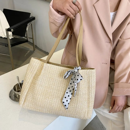 Straw Woven Leather Strap Handbag - Premium Handbags from Trendsi - Just $24.99! Shop now at Handbags Specialist Headquarter