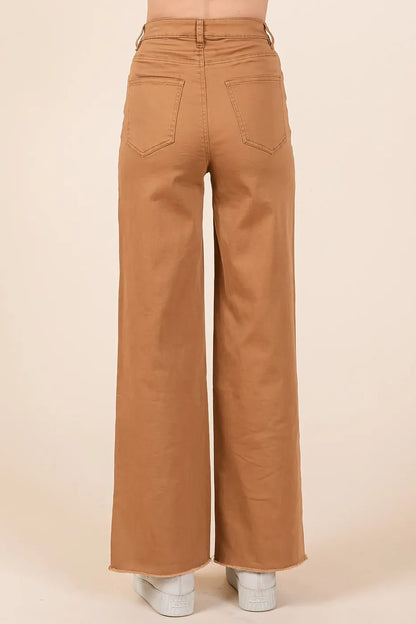 Mittoshop Twill High Waisted Button Fly Wide Leg Pants - Premium Women Pants from Trendsi - Just $56.99! Shop now at Handbags Specialist Headquarter