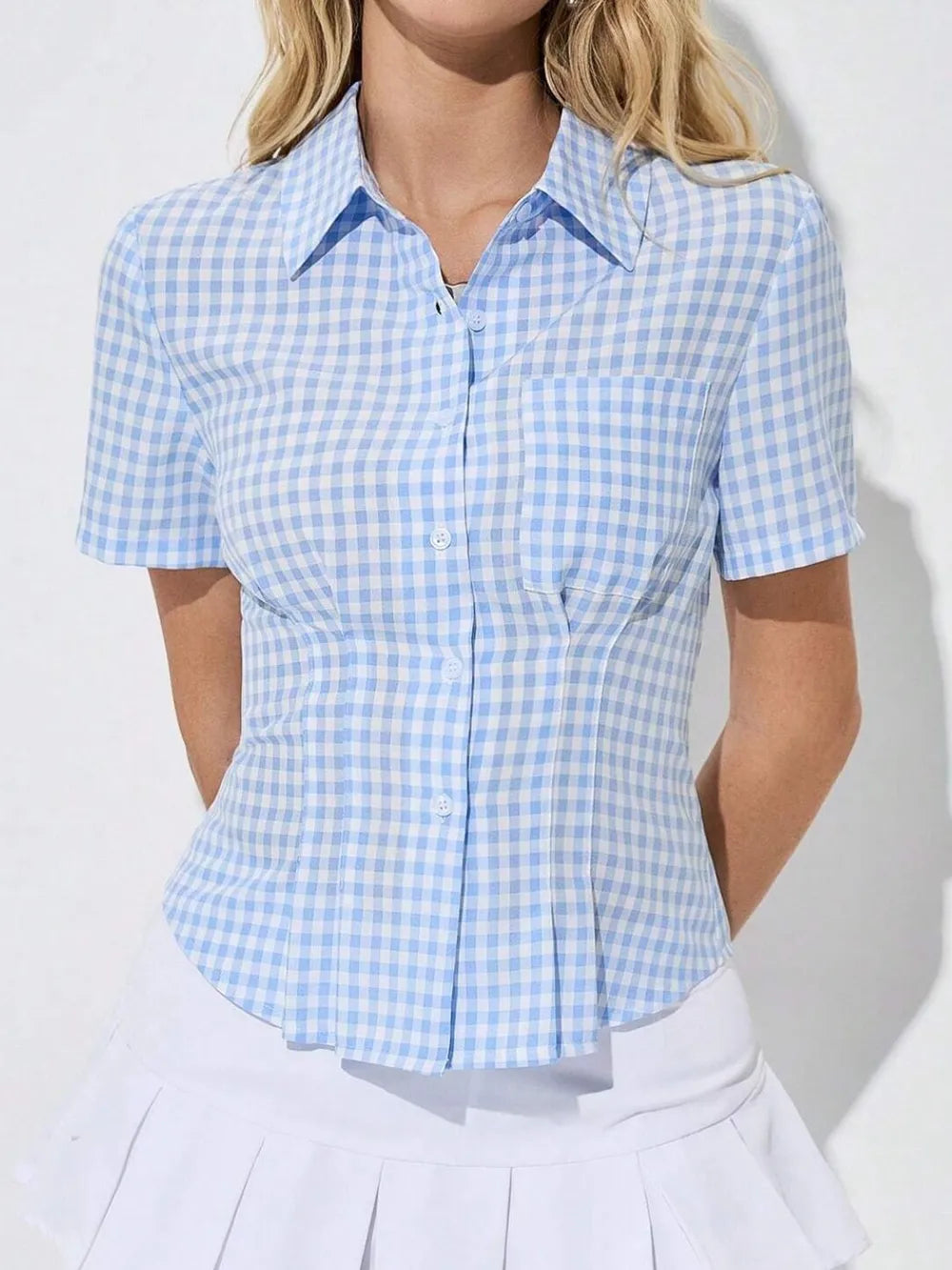 Button Down Short Sleeve Shirt - Premium Women's Down Shirt Tops from Trendsi - Just $25.50! Shop now at Handbags Specialist Headquarter