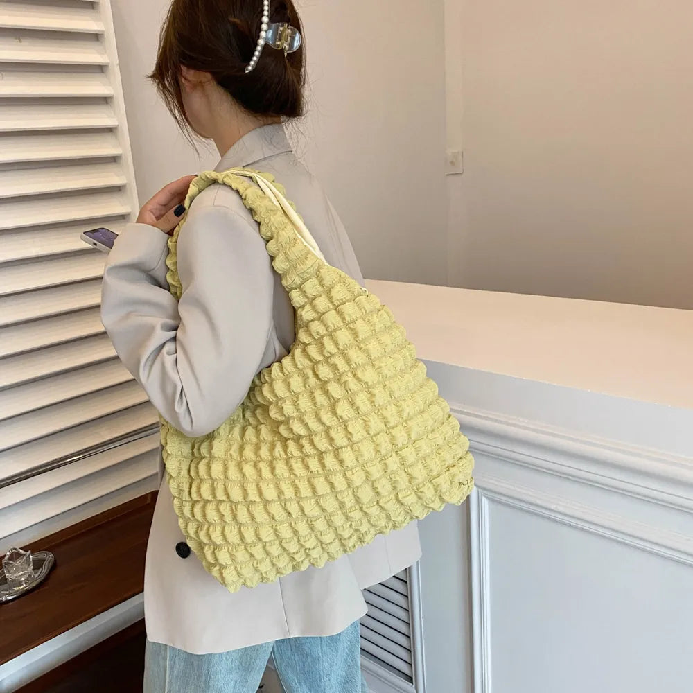 Ruched Polyester Large Handbag - Premium Tote Bag from Trendsi - Just $39.99! Shop now at Handbags Specialist Headquarter