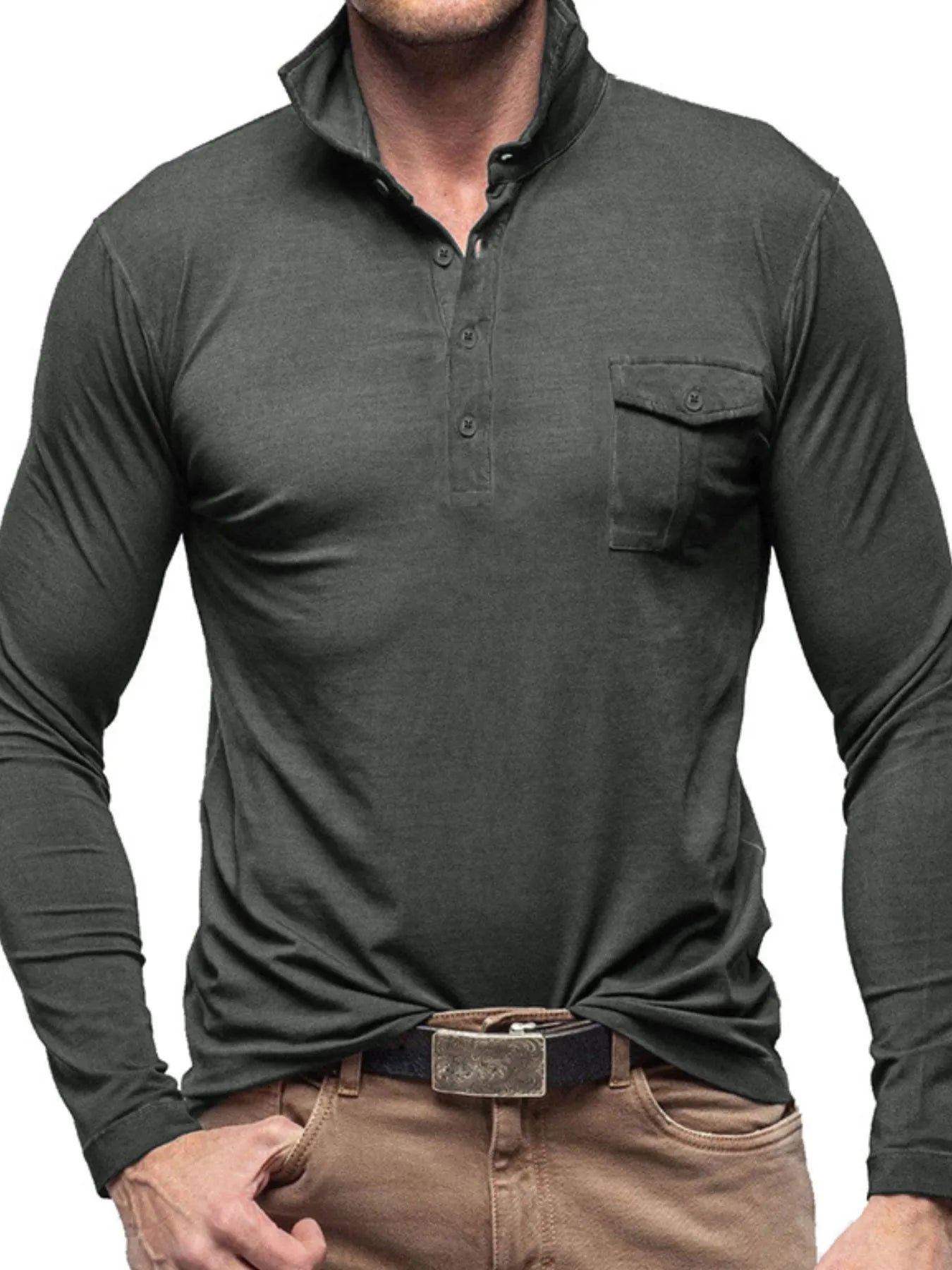 Men's Basic style Collared Neck Long Sleeve Polo - Premium Men's Polo shirt from Trendsi - Just $41.99! Shop now at Handbags Specialist Headquarter