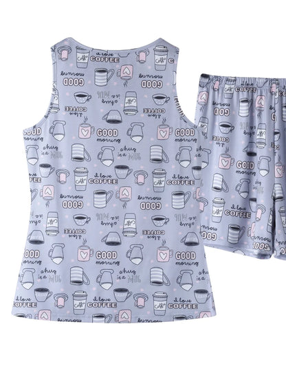 Printed Round Neck Top and Shorts Lounge Set - Premium sleepwear from Trendsi - Just $27.99! Shop now at Handbags Specialist Headquarter