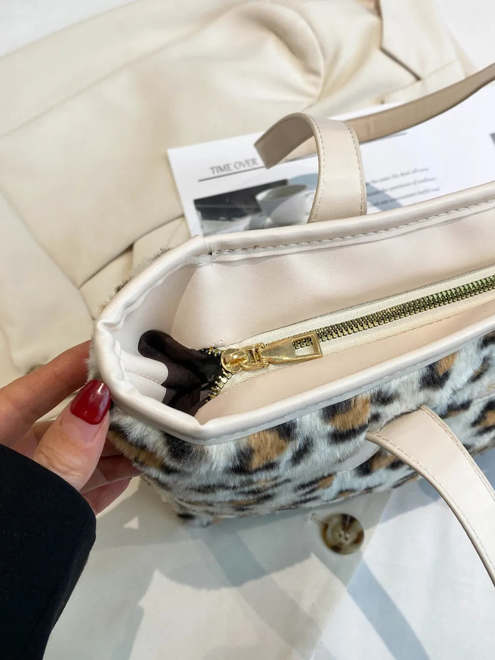 Leopard Faux Fur Tote Bag with Coin Purse - Premium Tote Bag from Trendsi - Just $39.99! Shop now at Handbags Specialist Headquarter