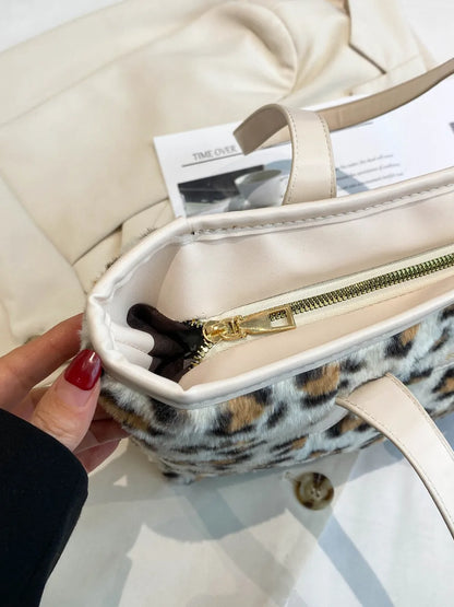 Leopard Faux Fur Tote Bag with Coin Purse - Premium Tote Bag from Trendsi - Just $39.99! Shop now at Handbags Specialist Headquarter