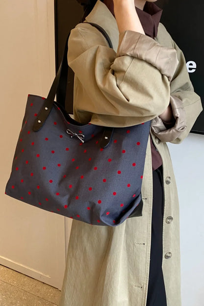 Polyester Bow Polka Dot Tote Bag - Premium Tote Bag from Trendsi - Just $39.99! Shop now at Handbags Specialist Headquarter