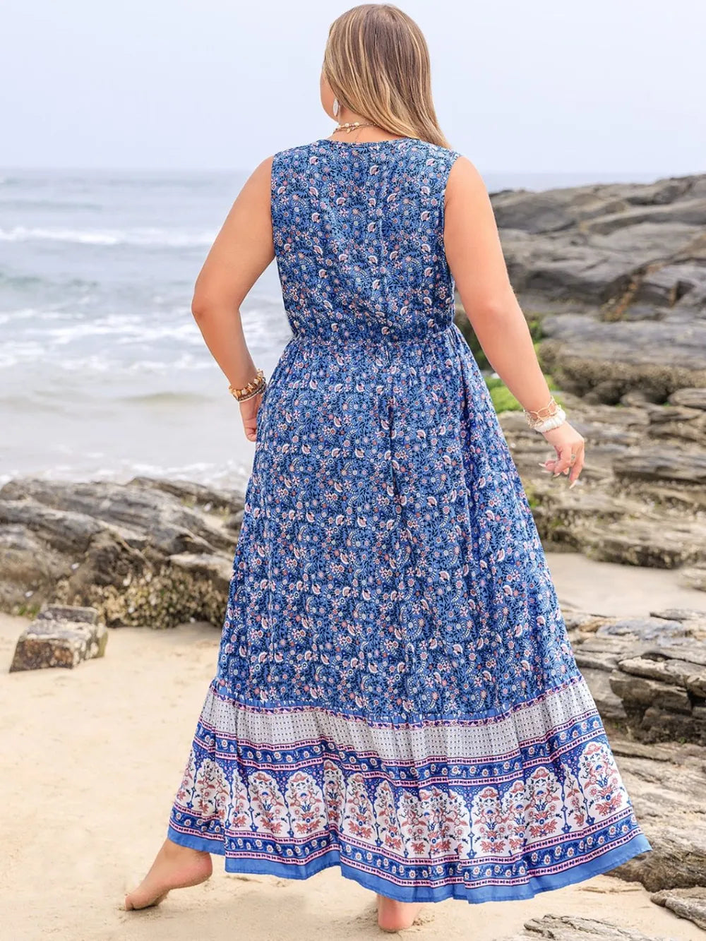 Plus Size Tied Printed Sleeveless Maxi Dress - Premium Dresses from Trendsi - Just $39.99! Shop now at Handbags Specialist Headquarter