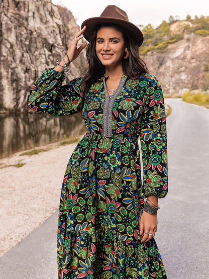 Printed Notched Neck Maxi Dress - Premium Maxi Dress from Trendsi - Just $49.99! Shop now at Handbags Specialist Headquarter