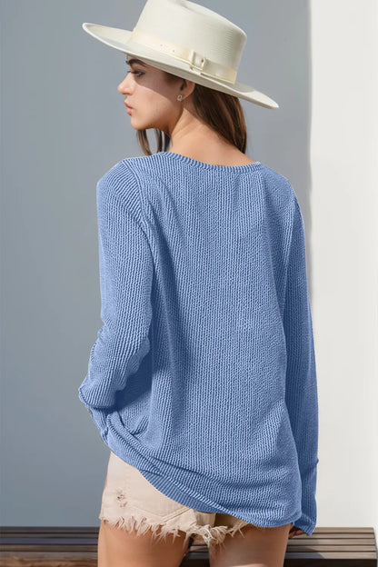 Double Take Full Size Notched Thumbhole Long Sleeve T-Shirt - Premium Tops from Trendsi - Just $25.88! Shop now at Handbags Specialist Headquarter