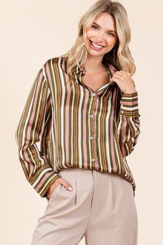 Mittoshop Striped Button Down Satin Shirt - Premium Women's Down Shirt Tops from Trendsi - Just $42.02! Shop now at Handbags Specialist Headquarter