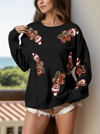 Sequin Gingerbread Man Long Sleeve Sweatshirt - Premium Men's Sweatshirts from Trendsi - Just $49.72! Shop now at Handbags Specialist Headquarter