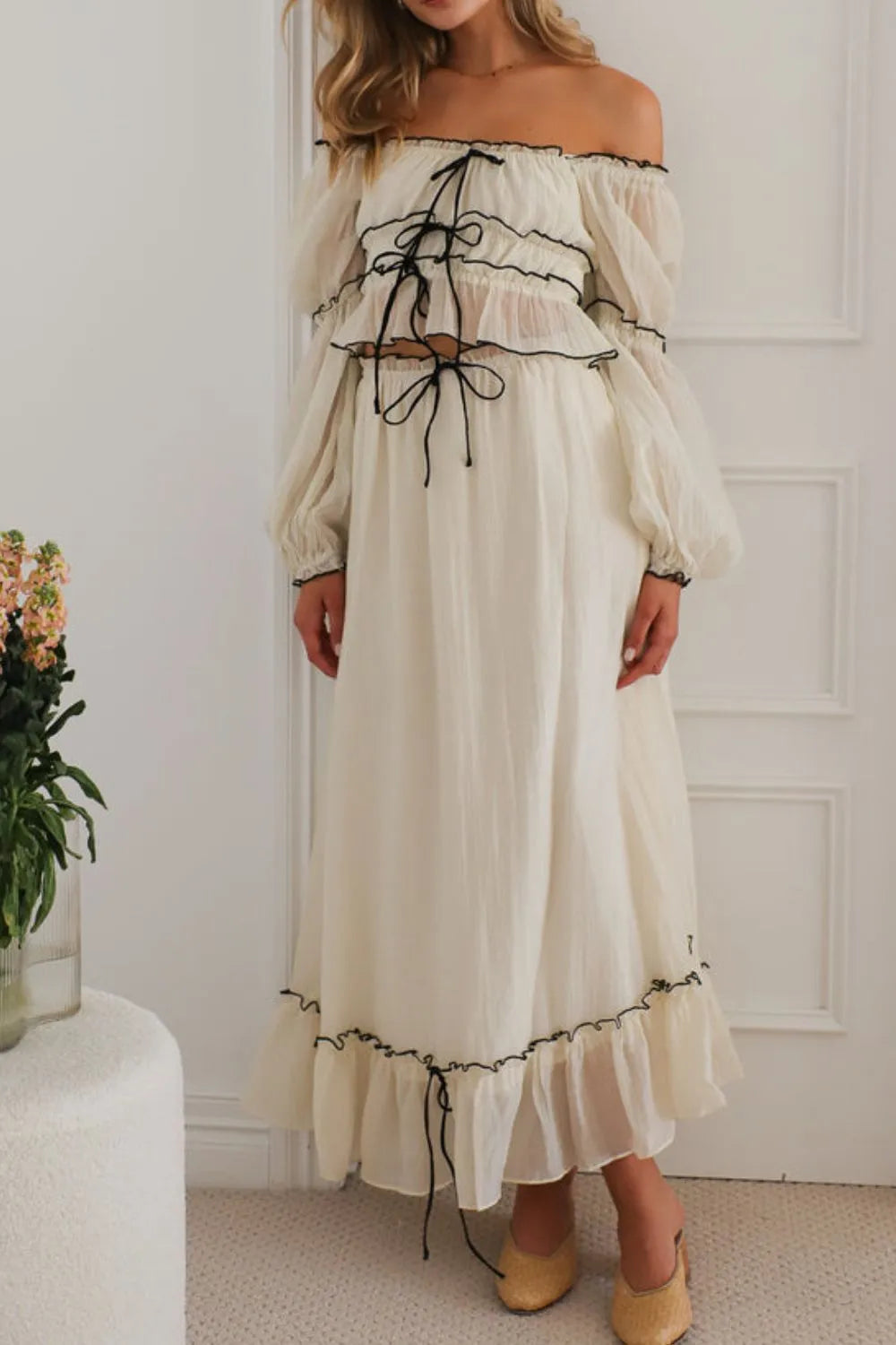 Off-Shoulder Top and Skirt Set - Premium Skirts from Trendsi - Just $37.99! Shop now at Handbags Specialist Headquarter