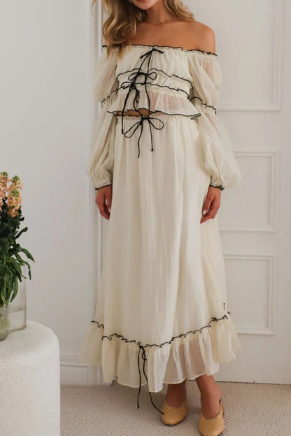 Off-Shoulder Top and Skirt Set - Premium Skirts from Trendsi - Just $37.99! Shop now at Handbags Specialist Headquarter