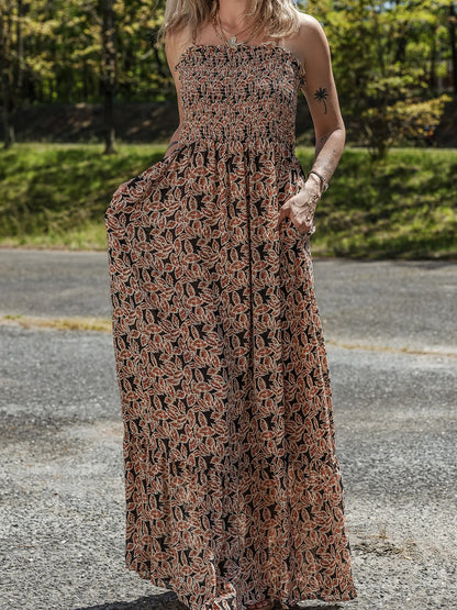 Printed Smocked Bodice Maxi Dress - Premium Maxi Dress from Trendsi - Just $57.99! Shop now at Handbags Specialist Headquarter