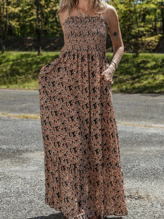 Printed Smocked Bodice Maxi Dress - Premium Maxi Dress from Trendsi - Just $57.99! Shop now at Handbags Specialist Headquarter
