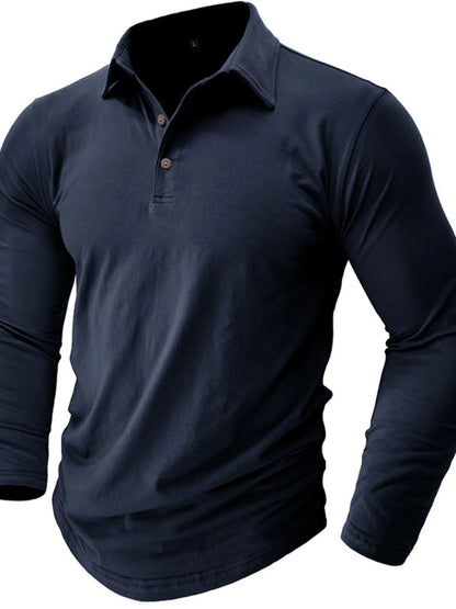Men's Collared Neck Long Sleeve Polo - Premium Men's Polo shirt from Trendsi - Just $43.99! Shop now at Handbags Specialist Headquarter