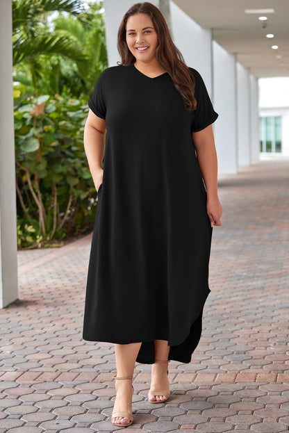 Plus Size V-Neck Short Sleeve Maxi Dress - Premium Dresses from Trendsi - Just $51.99! Shop now at Handbags Specialist Headquarter