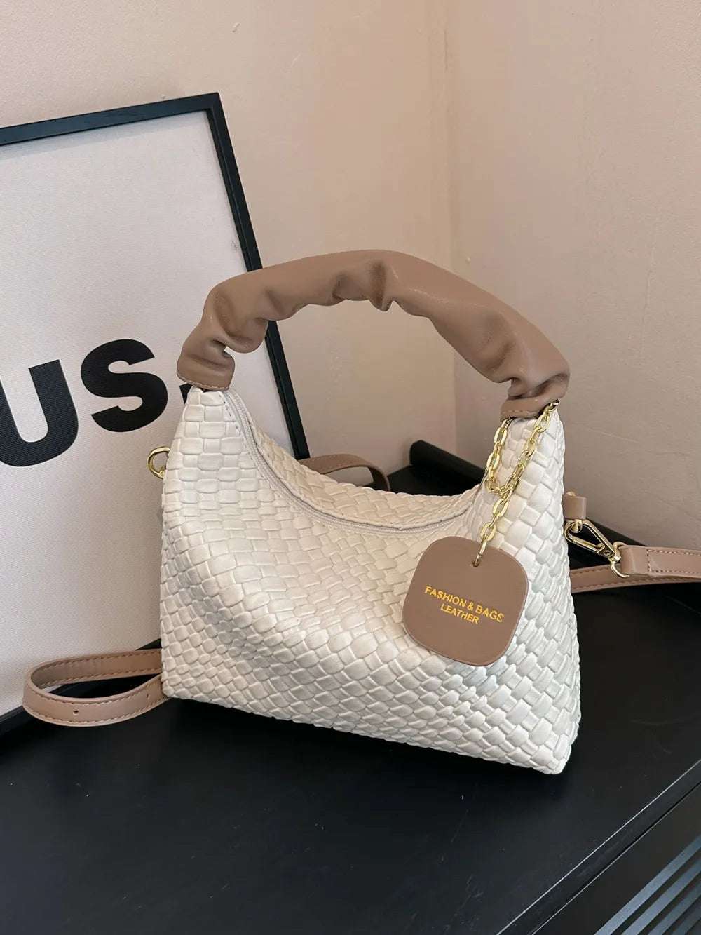 PU Leather Woven Crossbody Bag - Premium Crossbody Bag from Trendsi - Just $27.99! Shop now at Handbags Specialist Headquarter