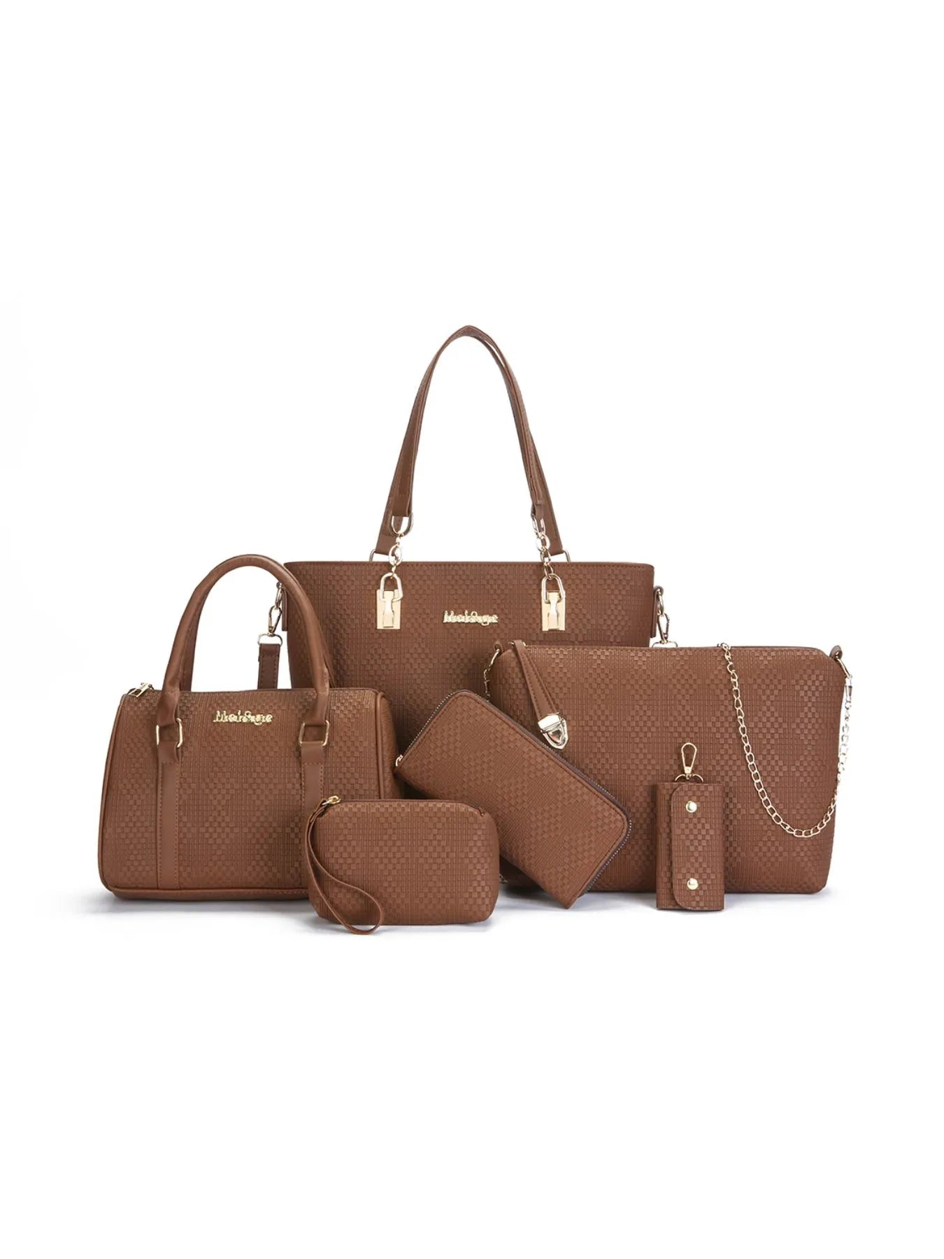 6-Piece Leather Textured Bag Set - Premium Wallet from Trendsi - Just $37.99! Shop now at Handbags Specialist Headquarter