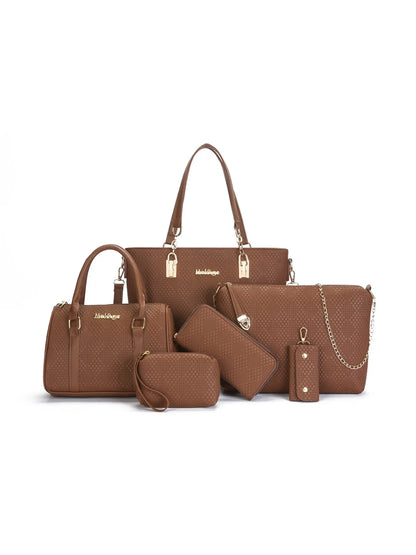 6-Piece Leather Textured Bag Set - Premium Wallet from Trendsi - Just $37.99! Shop now at Handbags Specialist Headquarter
