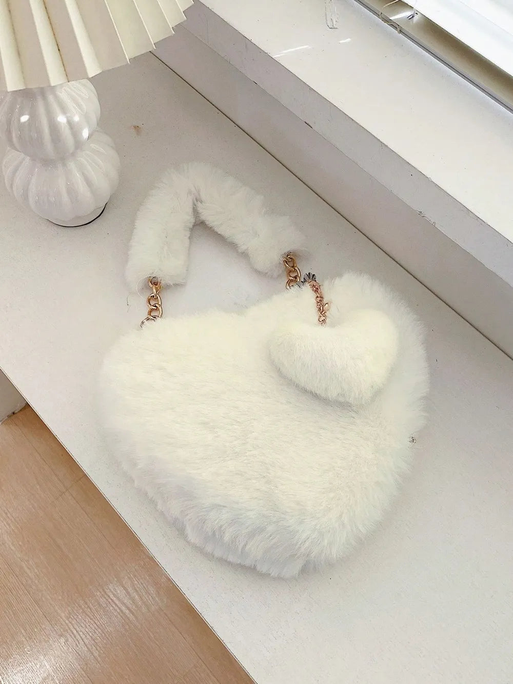 Heart Shape Faux Fur Handbag - Premium handbags from Trendsi - Just $19.99! Shop now at Handbags Specialist Headquarter