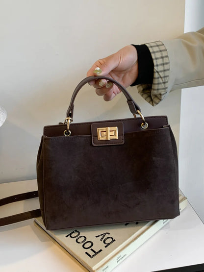 Solid Color Handbag with Removable Strap - Premium handbags from Trendsi - Just $33.99! Shop now at Handbags Specialist Headquarter