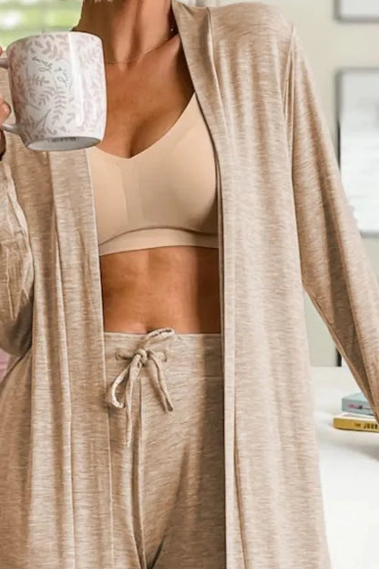 Open Front Long Sleeve Cardigan and Pants Lounge Set - Premium Sleepwear from Trendsi - Just $48.52! Shop now at Handbags Specialist Headquarter