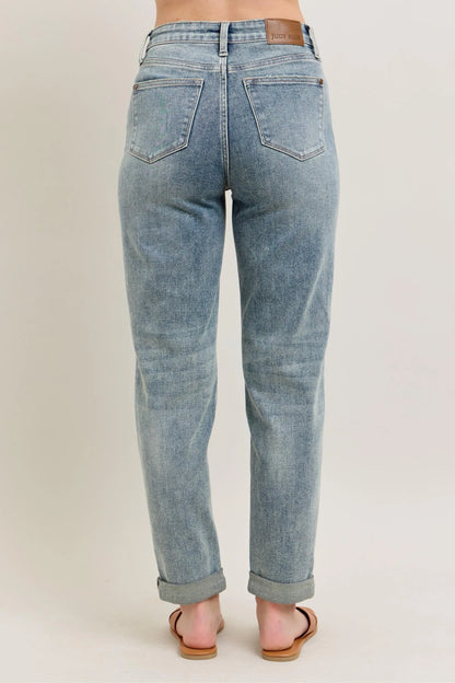 Judy Blue Full Size Hw Vintage Wash Double Roll Cuff Bf Jeans Plus Size - Premium Women / Jeans & Denim from Trendsi - Just $65.99! Shop now at Handbags Specialist Headquarter